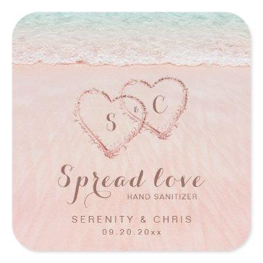 Spread Love Hearts in the sand beach wedding favor Square Sticker