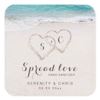 Spread Love Hearts in the sand beach wedding favor Square Sticker