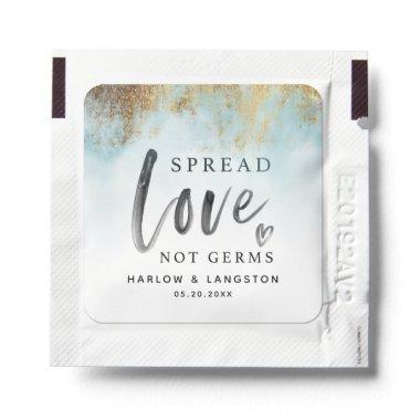 Spread Love Not Germs Blue Gold Wedding Favor Hand Sanitizer Packet