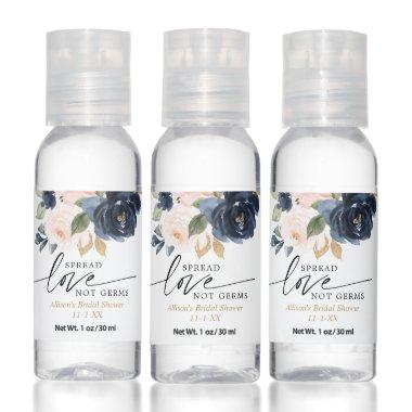 Spread love not germs blush pink navy blue bridal hand sanitizer