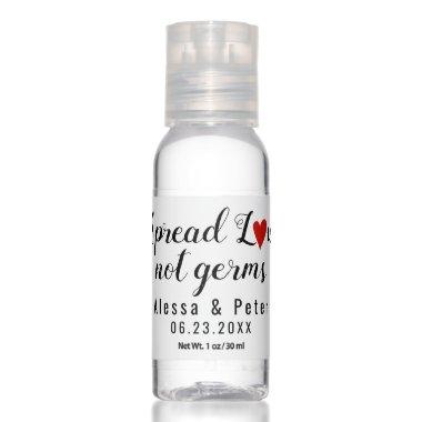 Spread love not germs calligraphy wedding favor hand sanitizer
