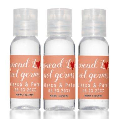 Spread love not germs coral wedding favor hand sanitizer