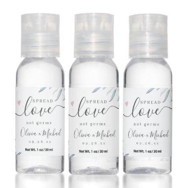 Spread Love not germs dusty blue wedding favors Ha Hand Sanitizer