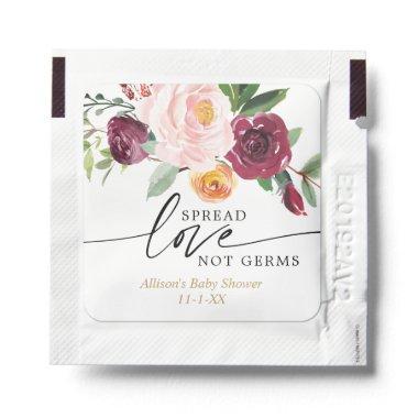 Spread love not germs floral blush burgundy favors hand sanitizer packet