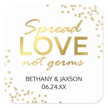 Spread Love Not Germs Gold Glitter Square Sticker