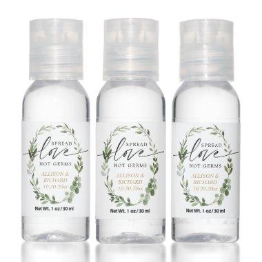 Spread love not germs greenery gold wedding favors hand sanitizer