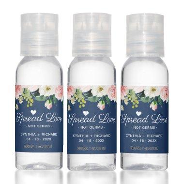 Spread Love Not Germs Navy Blue Blush Pink Floral Hand Sanitizer