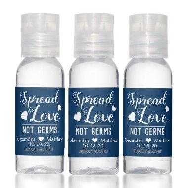 Spread Love Not Germs on Navy Wedding Hand Sanitizer