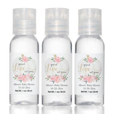 Spread love not germs pink gold floral baby shower hand sanitizer