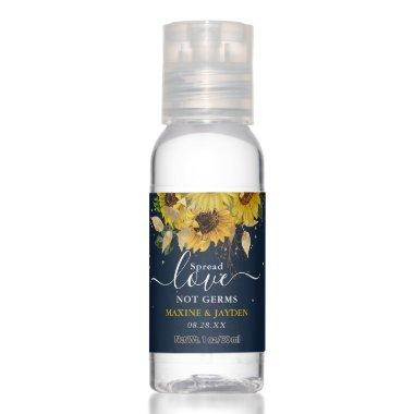 Spread Love Not Germs Sunflower Navy Gold Wedding Hand Sanitizer