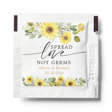 Spread love not germs yellow greenery sunflower hand sanitizer packet