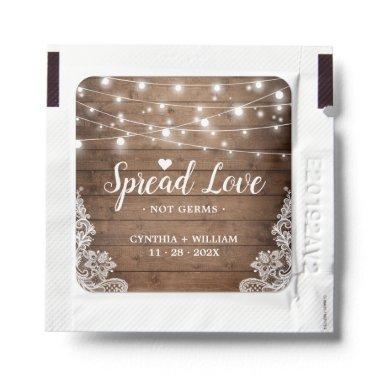 Spread Love Rustic Wood Twinkle Lights Wedding Hand Sanitizer Packet