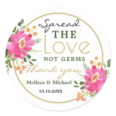 Spread Love Sanitizer Floral Wedding Thank You Classic Round Sticker