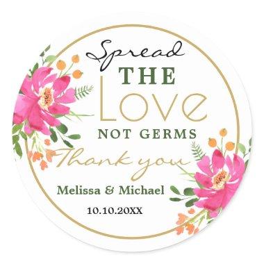 Spread Love Sanitizer Floral Wedding Thank You Classic Round Sticker