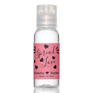 Spread Love Text on Hot Pink Wedding Personalized Hand Sanitizer