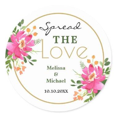 Spread the Love Pink Floral Wedding Classic Round Sticker