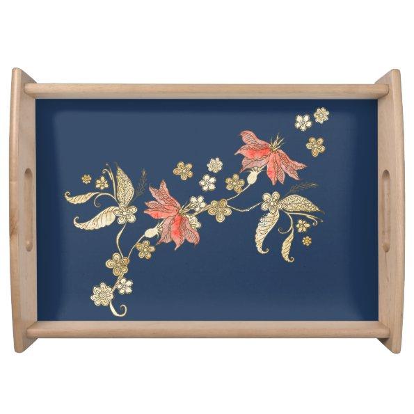 Sprig of Flowers Blue Kitchen Serving Tray