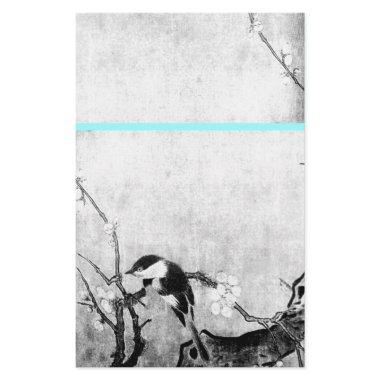 SPRING BIRD AND FLOWER TREE Black White Blue Stationery