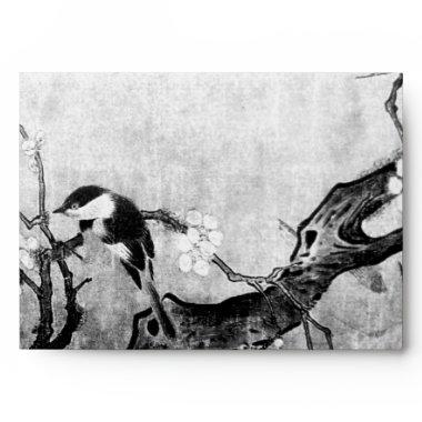 SPRING BIRD AND FLOWER TREE Black White Envelope