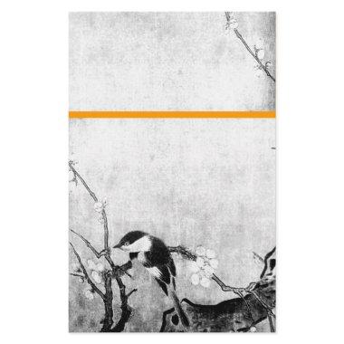 SPRING BIRD AND FLOWER TREE Black White Orange Stationery