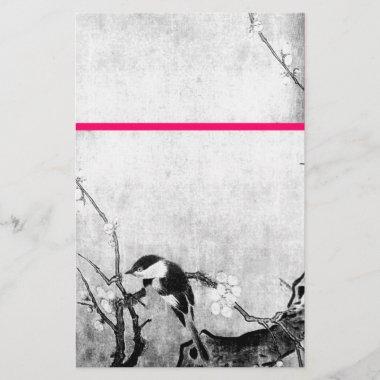 SPRING BIRD AND FLOWER TREE Black White Red Stationery