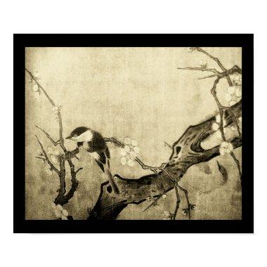 SPRING BIRD AND FLOWER TREE Brown Sepia Poster