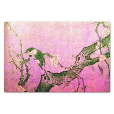 SPRING BIRD AND FLOWER TREE Pink Brown Tissue Paper