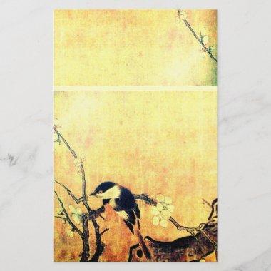 SPRING BIRD AND FLOWER TREE Yellow Brown Stationery