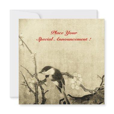 SPRING BIRD MONOGRAM ,brown sepia red Announcement