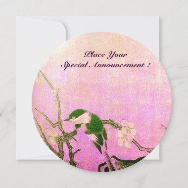 SPRING BIRD MONOGRAM Pink Fuchsia White Brown Announcement