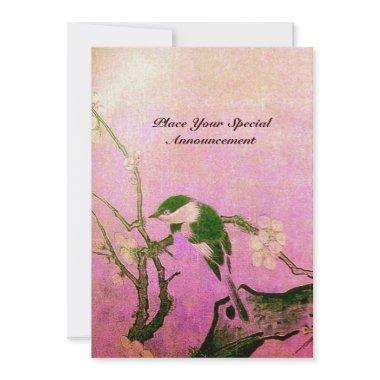 SPRING BIRD MONOGRAM pink fuchsia white brown Invitations