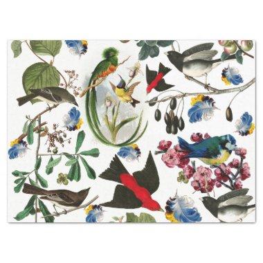 SPRING BIRDS,COLORFUL FEATHERS AND FRUITS Floral Tissue Paper
