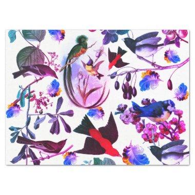 SPRING BIRDS,FEATHERS,FRUITS Pink Blue Floral Tissue Paper