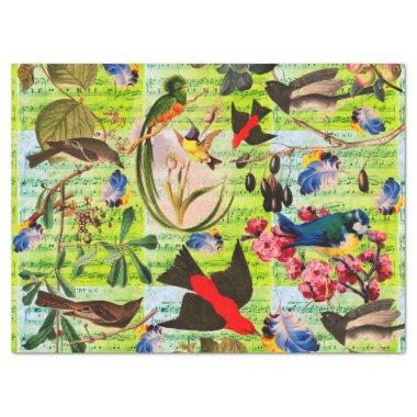 SPRING BIRDS,FEATHERS,FRUITS Red Green Music Notes Tissue Paper