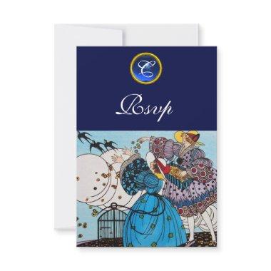 SPRING BIRDS GARDEN PARTY ,SAPPHIRE GEM MONOGRAM