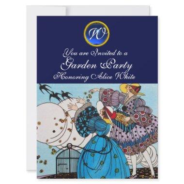 SPRING BIRDS GARDEN PARTY ,SAPPHIRE GEM MONOGRAM