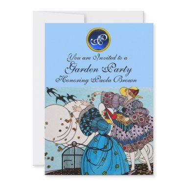 SPRING BIRDS GARDEN PARTY ,SAPPHIRE GEM MONOGRAM