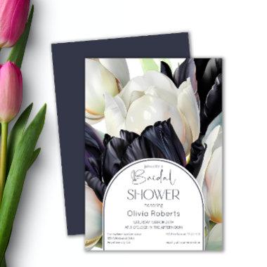 Spring black white tulips Bridal shower Invitations