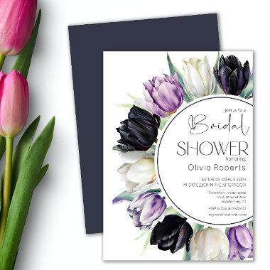 Spring black white tulips Bridal shower Invitations