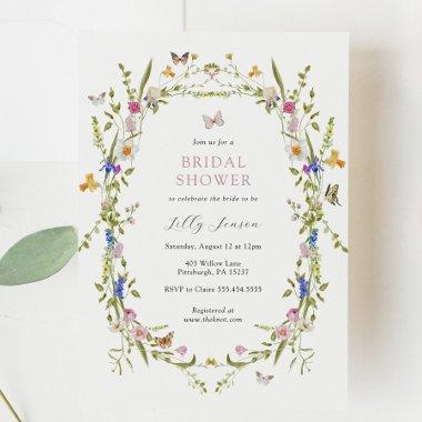 Spring Bloom Butterflies and Flowers Bridal Shower Invitations