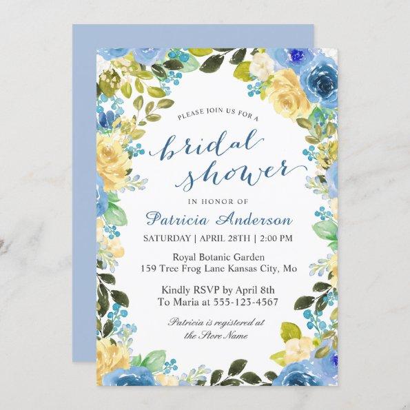 Spring Blue Yellow Floral Romantic Bridal Show Invitations