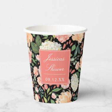 Spring Blush Floral on Custom Color  Paper Cups