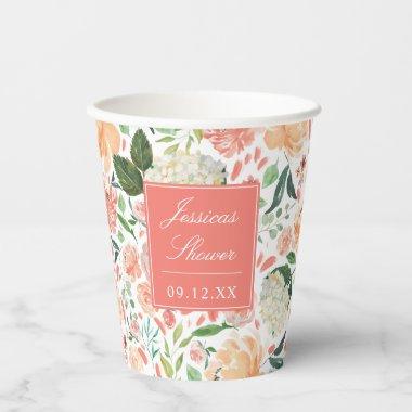 Spring Blush Floral on Custom Color  Paper Cups