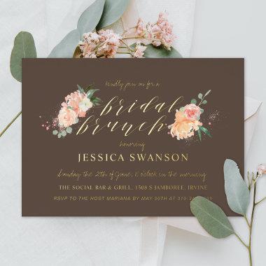 Spring Blush Peach Watercolor Floral Bridal Brunch Foil Invitations