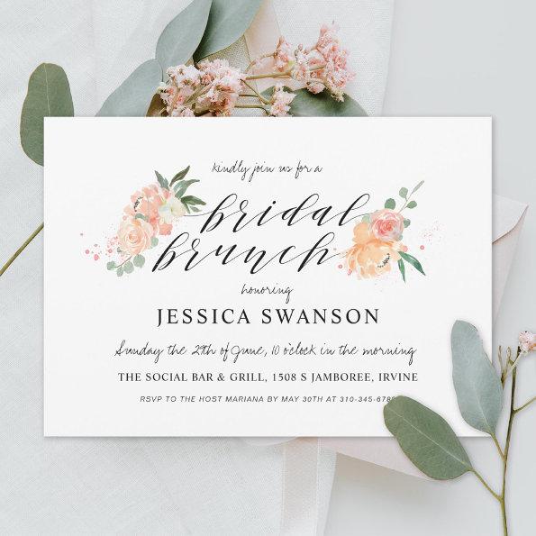 Spring Blush Peach Watercolor Floral Bridal Brunch Invitations
