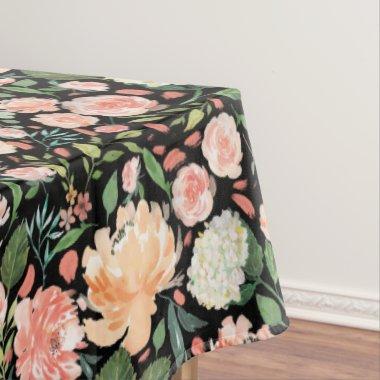 Spring Blush Peach Watercolor Floral Custom Color Tablecloth
