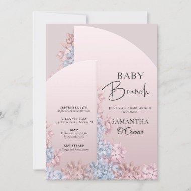 Spring blush pink dusty blue flowers baby brunch Invitations