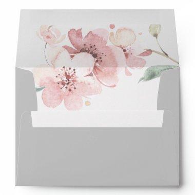 Spring Cherry Blossom | Gray Wedding  Envelope