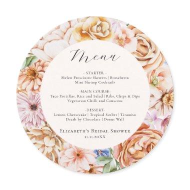 Spring Colorful Flowers Romantic Bridal Shower Men Menu