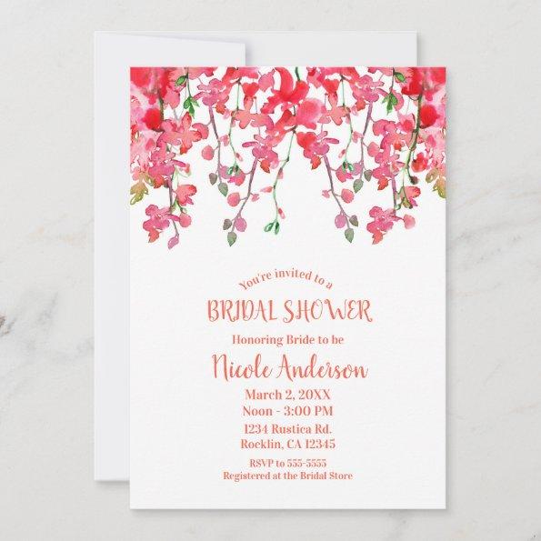 Spring Coral Orchid Branches Floral Bridal Shower Invitations